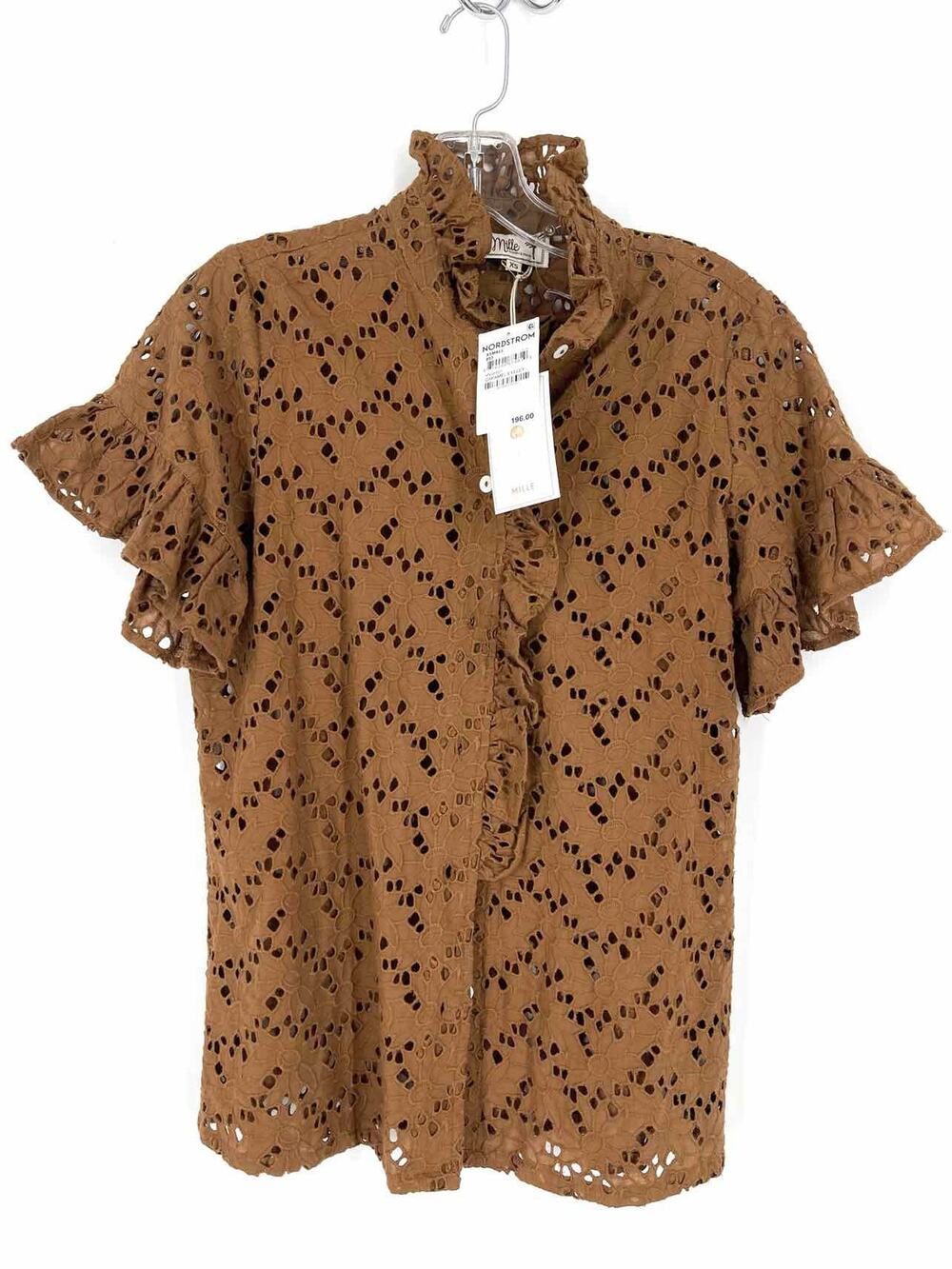 Mille Resort & Travel Size XS Brown Floral Eyelet NEW Designer Blouse